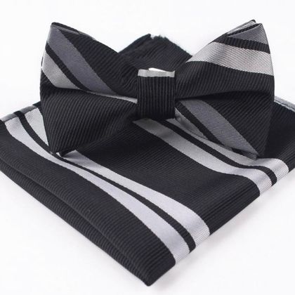 Black & White Stripe Bow Tie & Handkerchief — Bow Ties available at the Sacramento studio