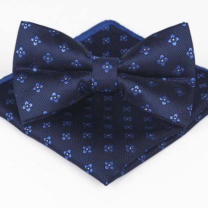Blue Flower Print Bow Tie & Handkerchief — Bow Ties available at the Sacramento studio