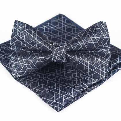 Blue Unique Design Bow Tie & Handkerchief — Bow Ties available at the Sacramento studio
