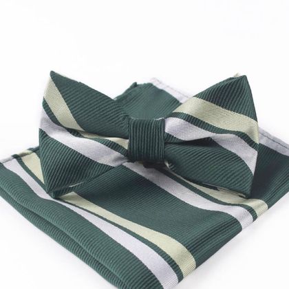 Green & White Stripe Bow Tie & Handkerchief — Bow Ties available at the Sacramento studio