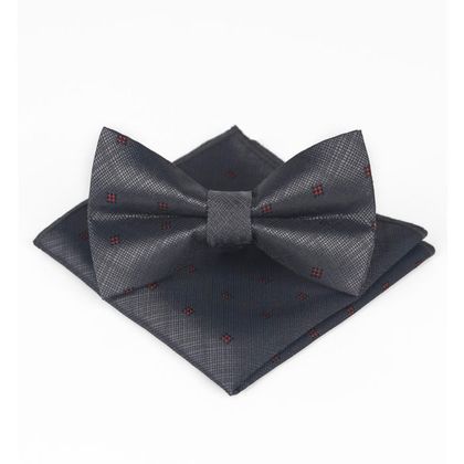 Grey With Hint Of Red Bow Tie & Handkerchief — Bow Ties available at the Sacramento studio