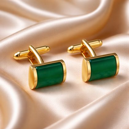 Gold Cufflink With Green Emerald — Cufflinks available at the Sacramento studio