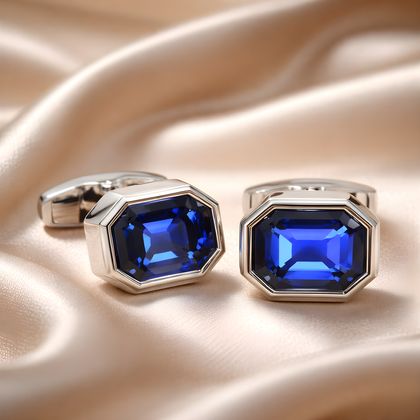 Hexagon Silver Cufflink With Blue Diamond — Cufflinks available at the Sacramento studio