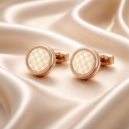 Rose Gold White Checker Cufflink — Cufflinks available at the Sacramento studio