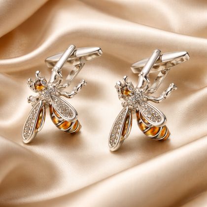 Silver Bee Gold Diamond Cufflink — Cufflinks available at the Sacramento studio