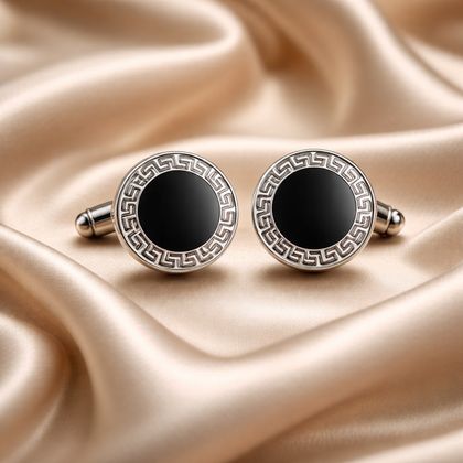 Silver And Black Circle Cufflink — Cufflinks available at the Sacramento studio