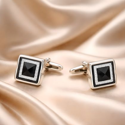 Silver Black Square Cufflink — Cufflinks available at the Sacramento studio