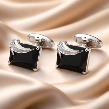 Silver Cufflink With Black Square Stone — Cufflinks available at the Sacramento studio