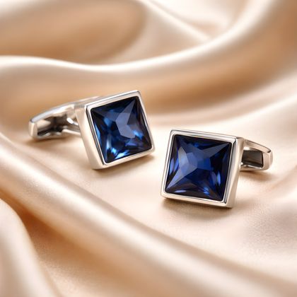 Silver Cufflink With Blue Square Diamond — Cufflinks available at the Sacramento studio