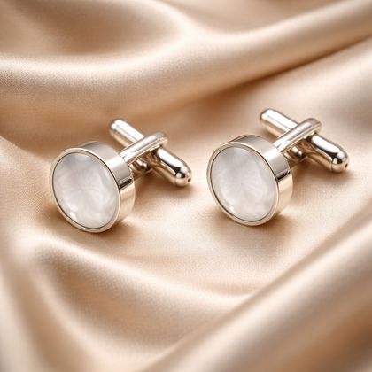 Simple Silver Cufflink With White Top — Cufflinks available at the Sacramento studio