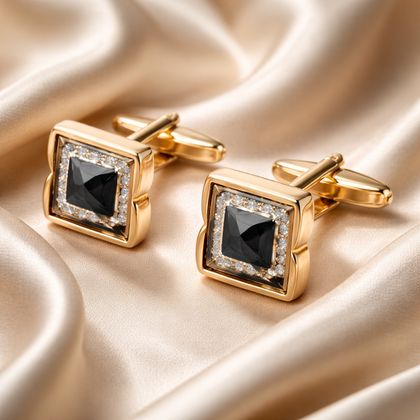 Square Gold Cufflink With Black Diamond — Cufflinks available at the Sacramento studio