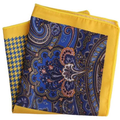 Yellow Outer With Blue Design Pocket Square — Pocket Squares available at the Sacramento studio
